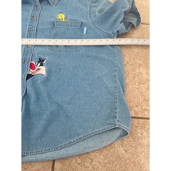Vintage Looney Tunes Warner Brothers Womens Blue Button Down Shirt Sz 22W - Picture 5 of 7
